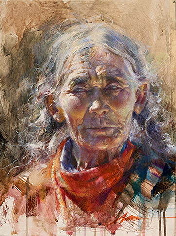 Portrait painting of a girl in warm light